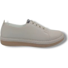 Zerhan 1021 Kadın Krem Lastik Bağcıklı Taşlı Spor Şık Ayakkabı