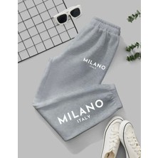 Amor Face Büyük Beden Özel Tasarım Milano Italy Baskılı Ultra Rahat Yazlık Jogger Kadın Eşofman Altı