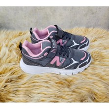 Çocuk Unisex Gri Pembe Rahat Kalıp Nefes Alabilen Kumaş Bağcıklı Spor Ayakkabı
