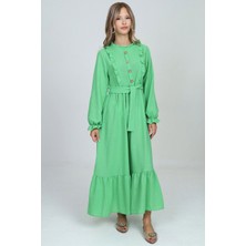 Pantulux Kız Çocuk Uzun Boydan Aerobin Keten Tesettür ELBISE-ELB-0007-M