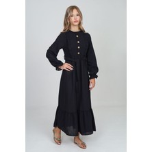 Kız Çocuk Uzun Boydan Aerobin Keten Tesettür ELBISE-ELB-0007-M