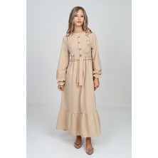 Kız Çocuk Uzun Boydan Aerobin Keten Tesettür ELBISE-ELB-0007-M