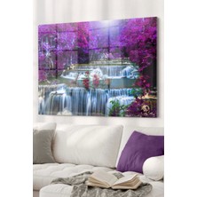 Mor Ağaç ve Şelale | Doğa Temalı Cam Tablo | 50 x 70  cm