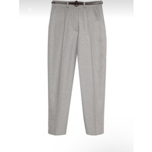 Yüksek Bel Kemerli Pantolon Gri