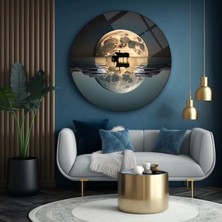 Marsilyan Ay Işığında Sandal Sanatsal Yuvarlak Cam Tablo