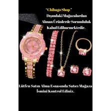 Chibago Kadın Kol Saati, Bileklik, Kolye, Küpe ve Yüzük Kombin Set Pembe