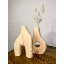 O&a Wood Doğal Ahşap Dekoratif Ikili Takım Biblo Vazo Renksiz