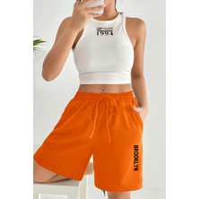 Superlife Kadın Rahat Kalıp Beli Lastikli Cepli Basklı Şort SPR24SRK208