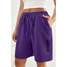 Superlife Kadın Rahat Kalıp Beli Lastikli Cepli Basklı Şort SPR24SRK208