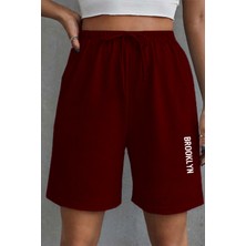 Superlife Kadın Rahat Kalıp Beli Lastikli Cepli Basklı Şort SPR25SRK208