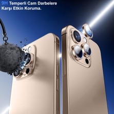 Caseworld Apple iPhone 16 Pro Alüminyum Alaşım Temperli Cam Kamera Lens Koruyucu - Naturel Titanyum