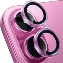 Caseworld Apple iPhone 16 Alüminyum Alaşım Temperli Cam Kamera Lens Koruyucu - Pembe