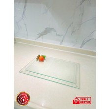 2'li Şeffaf Cam Kesme Tahtası, Kesme Tablası Kenarları Oval, Antibakteriyal, Sunum Tahtası
