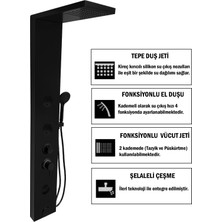 Venüs Siyah Premium Masajlı Duş Seti - Dikey Jakuzi - Fıskiye - El Duşu - Duş Seti