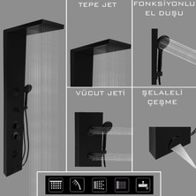 Venüs Siyah Premium Masajlı Duş Seti - Dikey Jakuzi - Fıskiye - El Duşu - Duş Seti
