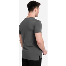 Bafk Ed Erkek Gri Basic  Pamuk Regular Fit Yırtmaçlı Kesim Bisiklet Yaka Basic Tişört