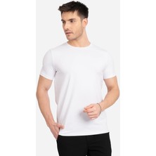 Bafk Al Erkek Beyaz  Pamuk Regular Fit Düz Kesim Bisiklet Yaka Basic Tişört