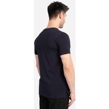 Bafk Ed Erkek Lacivert Basic  Pamuk Regular Fit Yırtmaçlı Kesim Bisiklet Yaka Basic Tişört