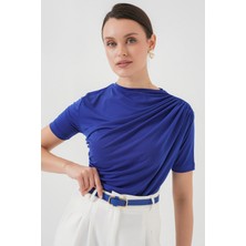 Bigdart Büzgü Detaylı Kısa Kol Sandy Bluz 945 - Saks