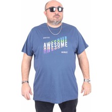 Moc Grande Erkek Büyük Beden Sıfır Yaka Tişört Awesome 25164 Indıgo