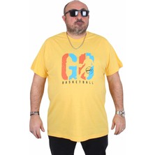 Moc Grande Erkek Büyük Beden Sıfır Yaka Tişört Lets Go 25161 Sarı