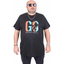 Moc Grande Erkek Büyük Beden Sıfır Yaka Tişört Lets Go 25161 Sıyah