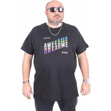 Moc Grande Erkek Büyük Beden Sıfır Yaka Tişört Awesome 25164 Sıyah