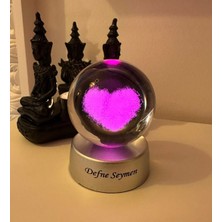 Keyfim Shop Kişiye Özel Dekoratif  Renk Değiştiren Işıklı Kalp Tasarımlı 3D Cam Küre