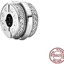 Lines Bijuteri Gümüş Renk Sparkling Pave Lines Logo Klips Charm