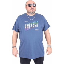 Starbattal Erkek Büyük Beden Sıfır Yaka Tişört Awesome 25164 Indıgo