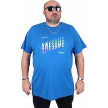 Starbattal Erkek Büyük Beden Sıfır Yaka Tişört Awesome 25164 Saks