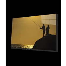 Marsilyan- Günbatımı  Balık Tutan  Arkadaşlar Cam Tablo