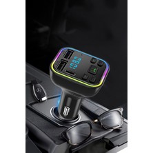 Gampus Araç Çakmaklık Fm Radyo Player Fonksiyon Tuşlu USB Çıkışlı Şarjlı 12-24V Çıkışlı 7 Renkli Fm Player