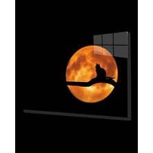 Marsilyan- Dolunayda Kedi  Cam Tablo