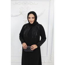 Siyah Taş Işlemeli Büyük Beden Şık Tasarım Kadın Abaya & Elbise - MF-1832