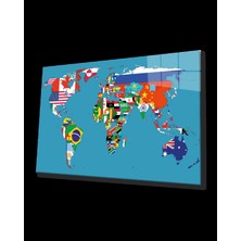 Marsilyan- Bayraklar Dünya Haritası  Cam Tablo