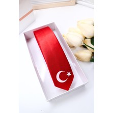 Vitrinmixmini Saten Kumaş Üstüne Türk Bayrak Baskılı Çocuk Kravat-Özel Kutulu