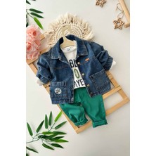 Miniğimin Cicileri Iggy Kot Ceketli  Rekli Pantolonlu Erkek Bebe 3 lü takım - Yeşil