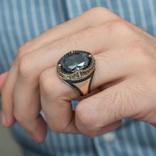 Oval Mistik Topaz Taşlı 925 Gümüş Erkek Yüzük
