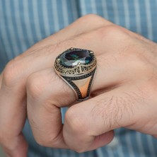 Oval Mistik Topaz Taşlı 925 Gümüş Erkek Yüzük