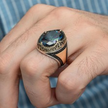 Oval Mistik Topaz Taşlı 925 Gümüş Erkek Yüzük