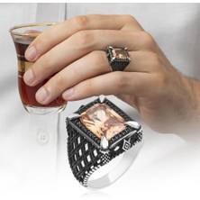 Kare Sitrin Taşlı 925 Gümüş Erkek Yüzük