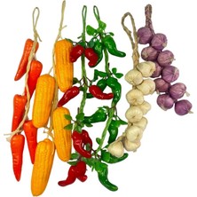 Nettenevime Yapay Sebze Salkımı 6lı Set Süs Sahte Yapay Meyve Sebze Karışık Paket