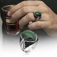 Yeşil Kaplan Gözü Taşlı Oval 925 Gümüş Erkek Yüzük