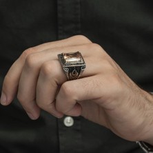 Kare Sitrin Taşlı 925 Gümüş Erkek Yüzük
