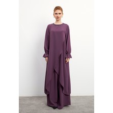 Asimetrik Kesim Tunik Pantolon Takım - Leylak