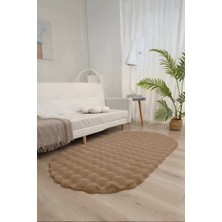 Bubble Oval Yumuşak Peluş Kaymaz Salon Oturma Odası Balkon Halısı Yolluk Vizon