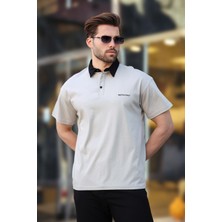 Madmext Boyalı Gri Düğmeli Polo Yaka Erkek T-Shirt E7119