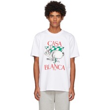 Unisex Casablanca Baskılı Oversize Beyaz T-Shirt
