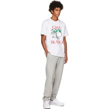 Unisex Casablanca Baskılı Oversize Beyaz T-Shirt